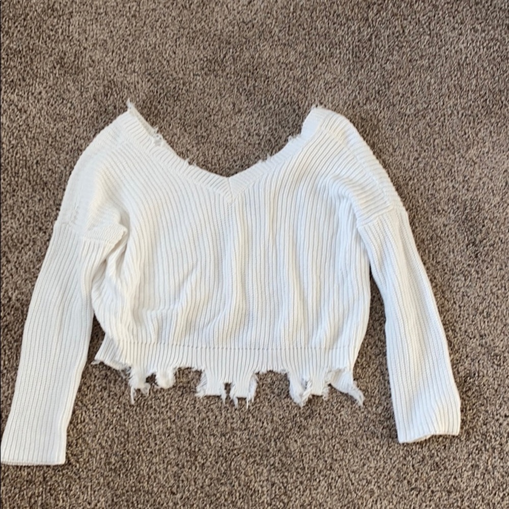 White Distressed Sweater